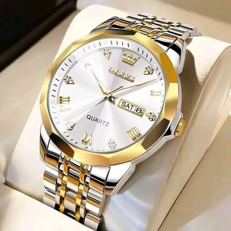 Picture of OLEVS 9931 Silver Golden Two-tone Stainless Steel Analog Wrist Watch For Couple