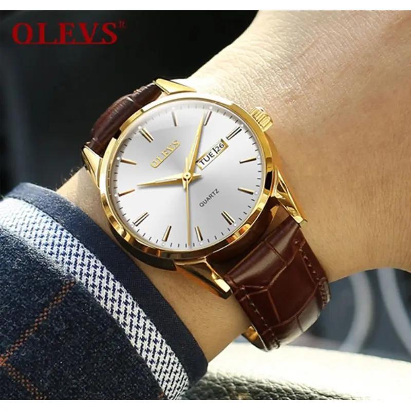 Picture of inspired by OLEVS Leather Quartz Fashion Watch for Men Ratings 14 Answered Questions