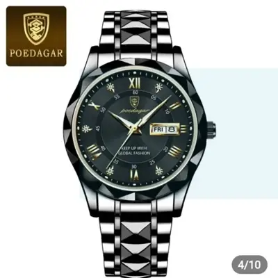Picture of POEDAGAR 615 Diamond Cut Watch For Men Waterproof Calendar Luminous Stainless Steel Band Wrist Watch Fashion Business Quartz Watch Man