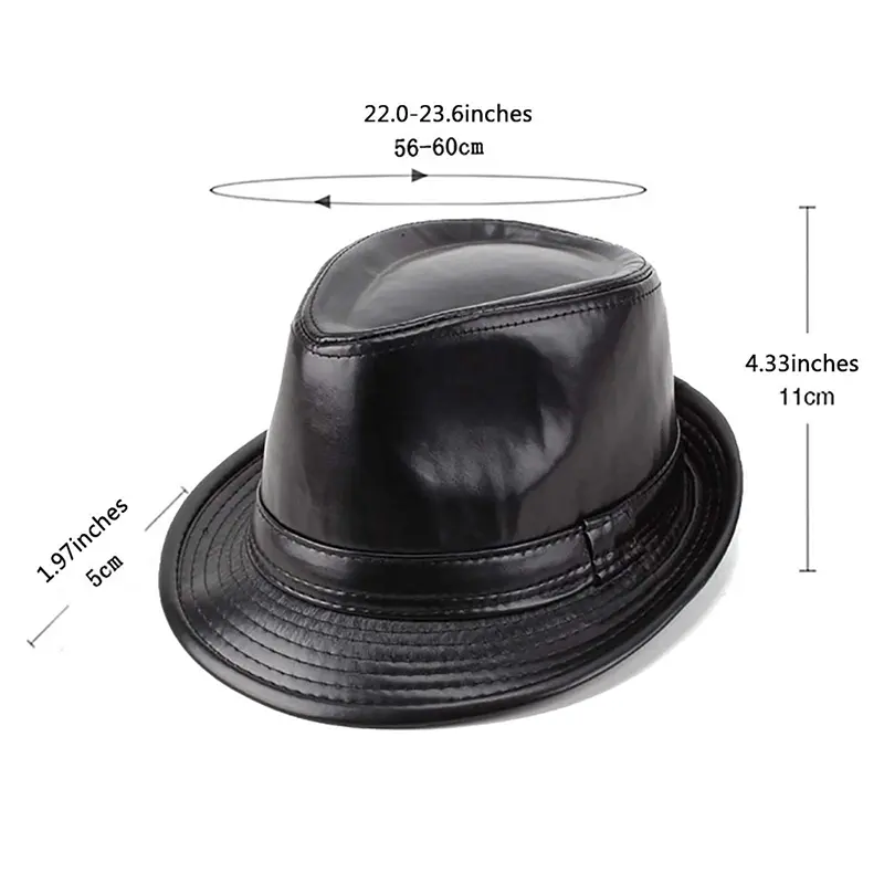 Picture of Men Fedora Hats Fitted Hip-Pop Cap Solid black Leather Hat Wide Fedoras British for Men/Women Caps