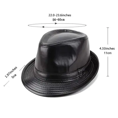 Picture of Men Fedora Hats Fitted Hip-Pop Cap Solid black Leather Hat Wide Fedoras British for Men/Women Caps