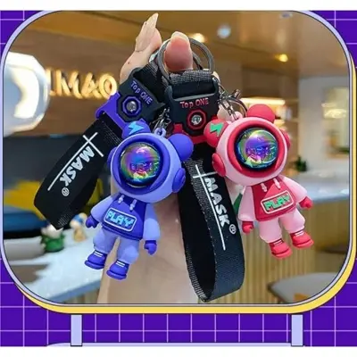 Picture of Astronaut Bears Key Chains Ring Fashion Cute Animal Bag Key ring Holder for Motor Bike Car Accessories Gift