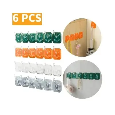 Picture of 6 pcs hook set Cuttable Key Necklace Hanger Waterproof Bath Ball Towel Rack Space-saving Sundries Holder Strong Bearing Storage Shelf Self-adhesive Row Hook