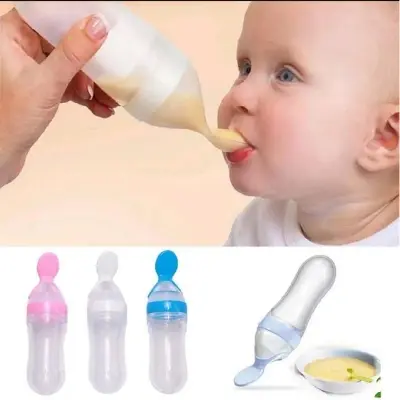 Picture of Silicone Baby Food Dispensing Spoon & Feeder, Travel Baby Training Bottle with Spoon Soft Head Baby Feeding Tools- kids