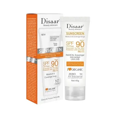 Picture of Disaar Sunscreen SPF 90 Instant Protection UVA UVB Foundation PA+++ Oil Free Sunblock Cover Protect Perfectly Moisturizing Coverage Surge 40g