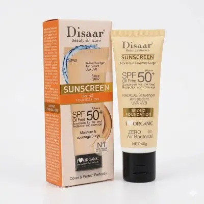Picture of Disaar Beauty Skincare Oil Free SPF PA+++ 50+ Sunscreen Instant Protection UVA UVB Foundation - 40gm