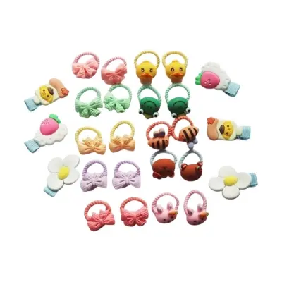 Picture of Children Girls Elastic Cartoon Hair Bands and Clip Set