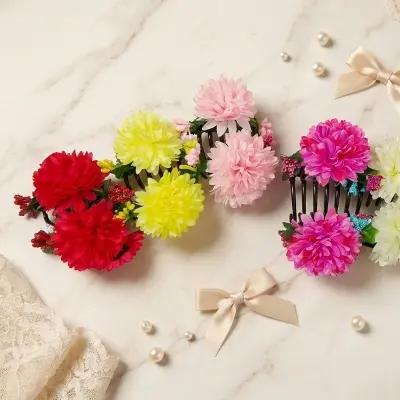Picture of Super Quality Multicolour stylish Hair Clutcher with multicolour flower for girls and women, Kakra, 1pcs