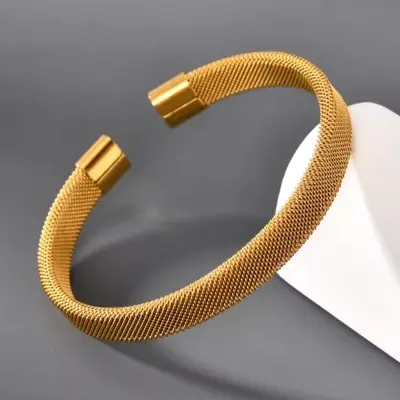 Picture of Gold Plated Mesh Design Bracelet Kada For Men - Style B105