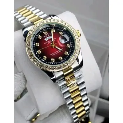 Picture of Rol ex Red Dial Metal Belt Analog Quartz Movement Case Date Gift Men's Watch