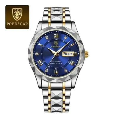 Picture of POEDAGAR 615 Diamond Cut Watch For Men Waterproof Calendar Luminous Stainless Steel Band Wrist Watch Fashion Business Quartz Watch Man