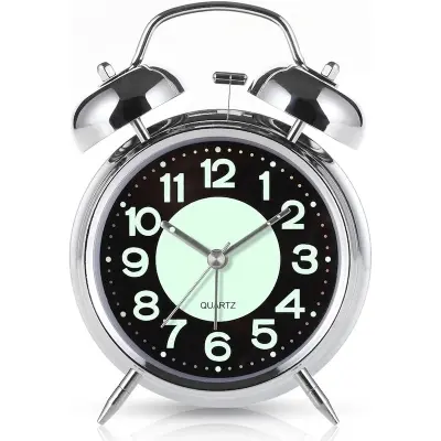Picture of Silent Twin Bells Desktop For Sleeper Bedside Alarm Clock Extra Loud Bedroom 4 Inches Twin Bell Super Loud Alarm Clock With Nigh
