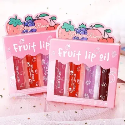 Picture of Dragon Ranee 4 Pcs Fruit Lip Oil Set Lip Gloss Crystal Jelly Liquid Lipstick Set