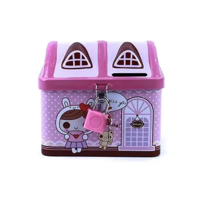 Picture of Metal House-Shaped Piggy Bank for Kids – Lockable Coin Money Saving Box with Key | Christmas Gift for Children