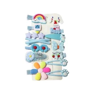 Picture of New 14 Pcs Hair Clip Set Blue color, Baby & Girls Hair Clip Set, Cartoon Bobby Pin Baby Hair Clips Set, Colorful Girls Hairgrips and Kids hair Accessories