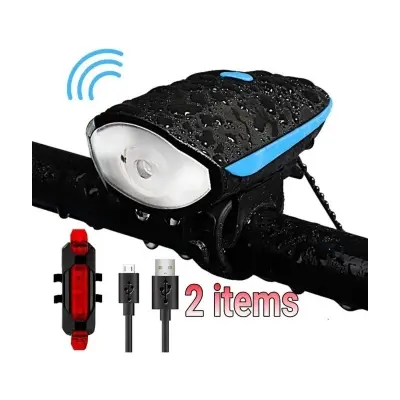 Picture of 2 in1 USB Bicycle Light Set, Rechargeable LED Bike Front Light with Horn and Rear Back Tail Light Super Power Waterproof Safety Cycling Light Bicycle Accessories