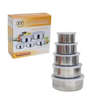 Picture of Stainless Steel Storage Bowls 5Pcs Set (With Food-Grade Plastic Cover)
