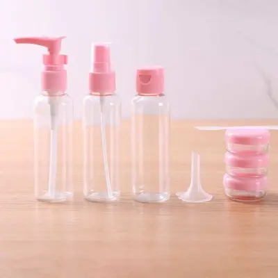 Picture of 6Pcs Makeup Travel plastic cosmetic transparent bottle Set spray cream Refillable lotion Jar Storage portable zipper wash Bag PVC box