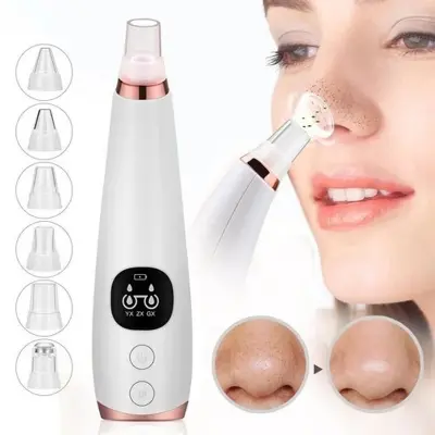 Picture of 6-in-1 Electric Blackhead Remover – USB Rechargeable Derma Suction Pore Cleaner for Acne & Skin Care (White)