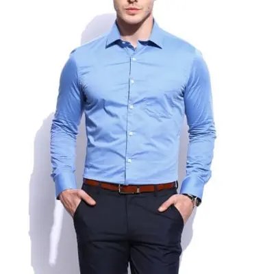 Picture of Light sky blue Cotton Long Sleeve Formal Shirt for Men