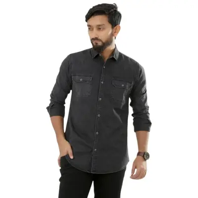 Picture of Black Fashionable Casual Denim Jeans Shirt For Men