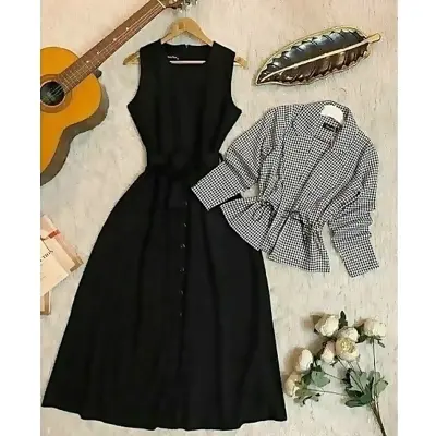 Picture of New Spring Autumn Women Long Spaghetti Strap Dress A-Line Corduroy Dresses Female French Style Vintage Tank Dress