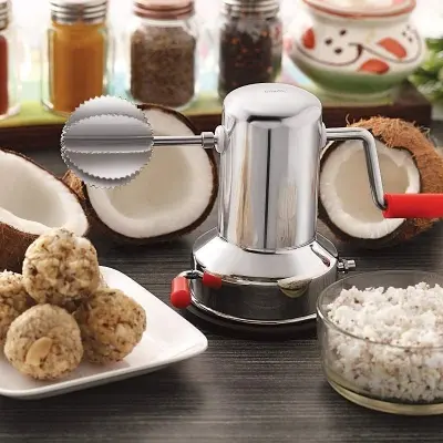 Picture of Latest Stainless Steel Coconut Scraper with Vacuum Base, Coconut Grater Machine, Coconut Crusher Manual Hand Roller, Coconut Chopper for Kitchen, Coconut Scrapper Tool (Silver)