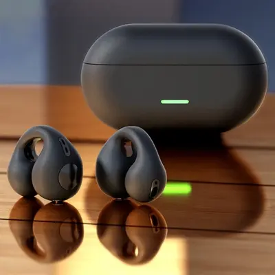 Picture of T75 Ear-Clip Bluetooth Headphones Conduction Earphone Wireless Earbuds 3D Surround Stereo Bass Sports Headset with Mic (T75 Black)