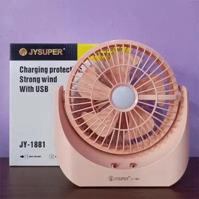 Picture of JYSUPER JY-1881 Rechargeable 8'' Desk Fan – Strong Wind, Up-Down Adjustable with LED Light