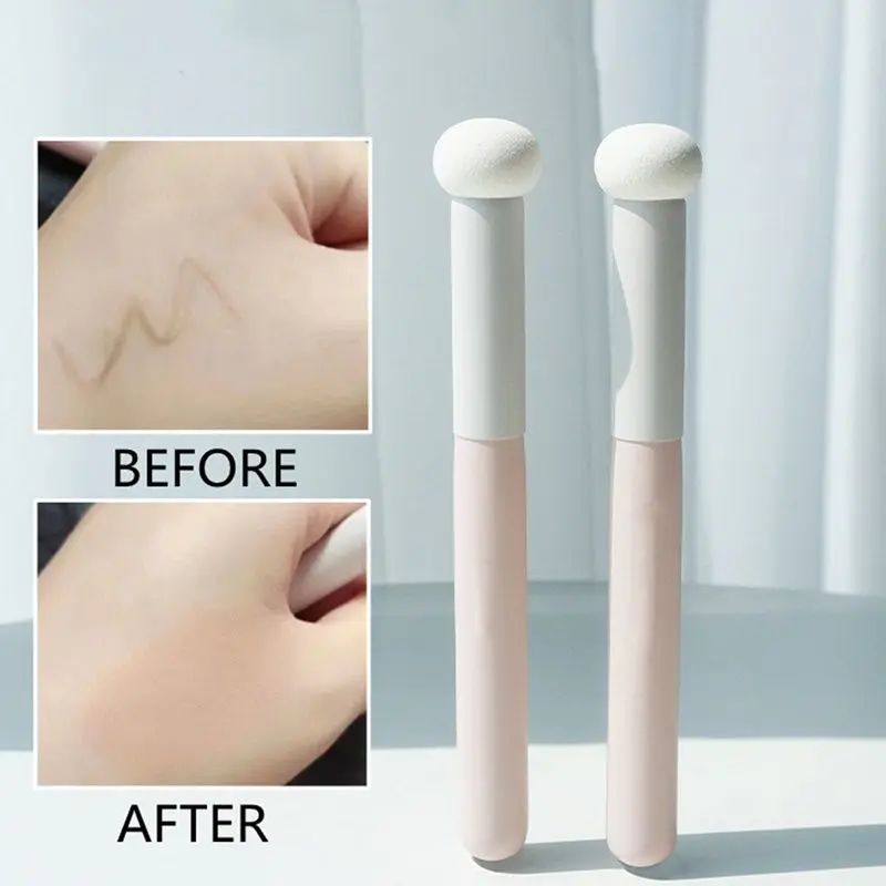 Picture of Small Mushroom Concealer Brush Soft Makeup Powder Puff Wet Dry Use Natural Lip Brush Face Foundation Brush - Pink