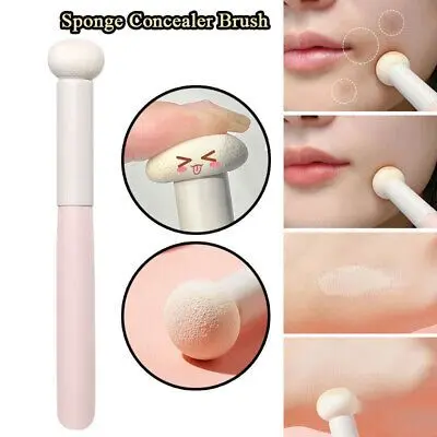 Picture of Small Mushroom Concealer Brush Soft Makeup Powder Puff Wet Dry Use Natural Lip Brush Face Foundation Brush - Pink