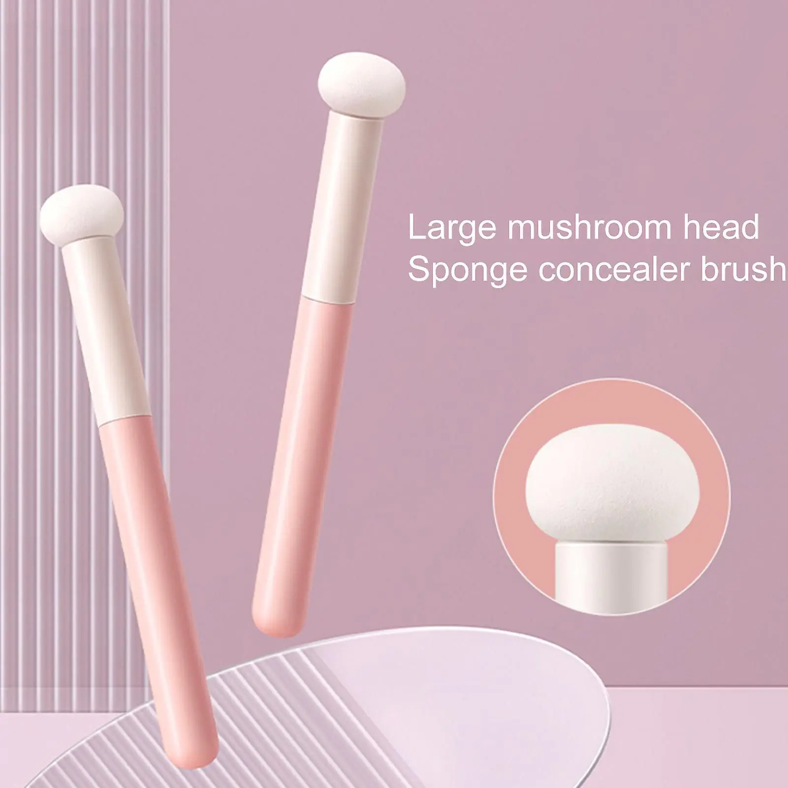 Picture of Small Mushroom Concealer Brush Soft Makeup Powder Puff Wet Dry Use Natural Lip Brush Face Foundation Brush - Pink