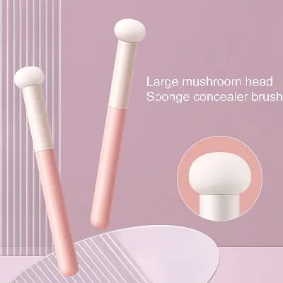 Picture of Small Mushroom Concealer Brush Soft Makeup Powder Puff Wet Dry Use Natural Lip Brush Face Foundation Brush - Pink
