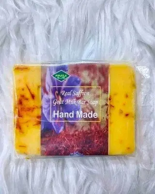 Picture of Hand Made Saffron Real Goat Milk Soap Original for whitening & glowing skin - 90gm - Orange