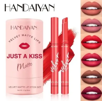 Picture of HANDAIYAN 8 Colors Velvet Matte Lipstick Set Just A Kiss Lipstick Long Lasting Waterproof Non-Stick Cup Lipgloss Red Lips Lip Liner Makeup - Multicolor