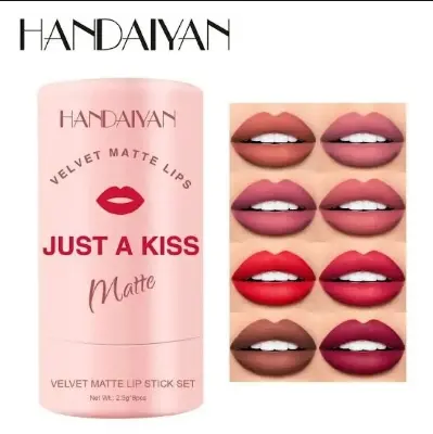 Picture of HANDAIYAN 8 Colors Velvet Matte Lipstick Set Just A Kiss Lipstick Long Lasting Waterproof Non-Stick Cup Lipgloss Red Lips Lip Liner Makeup - Multicolor
