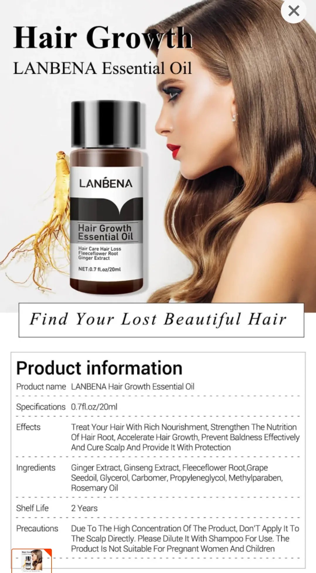 Picture of Lanbena Hair Nourishing Essential Oil - 20ml
