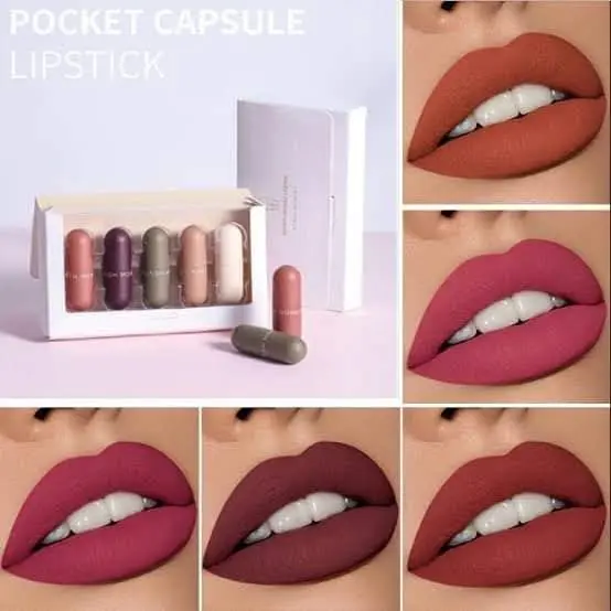 Picture of 5pcs Mini Lipstick Set Mini Mattr Lipstick Set Waterproof Long Lasting Makeup Lipstick Kit Tint Capsule Lipstick Set