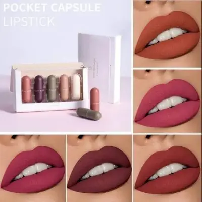 Picture of 5pcs Mini Lipstick Set Mini Mattr Lipstick Set Waterproof Long Lasting Makeup Lipstick Kit Tint Capsule Lipstick Set