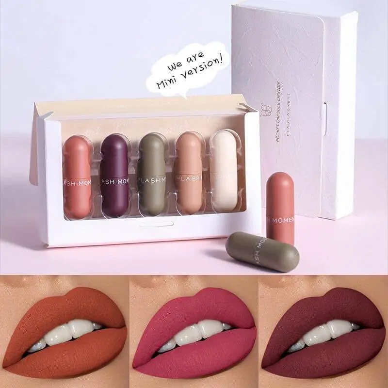 Picture of 5pcs Mini Lipstick Set Mini Mattr Lipstick Set Waterproof Long Lasting Makeup Lipstick Kit Tint Capsule Lipstick Set