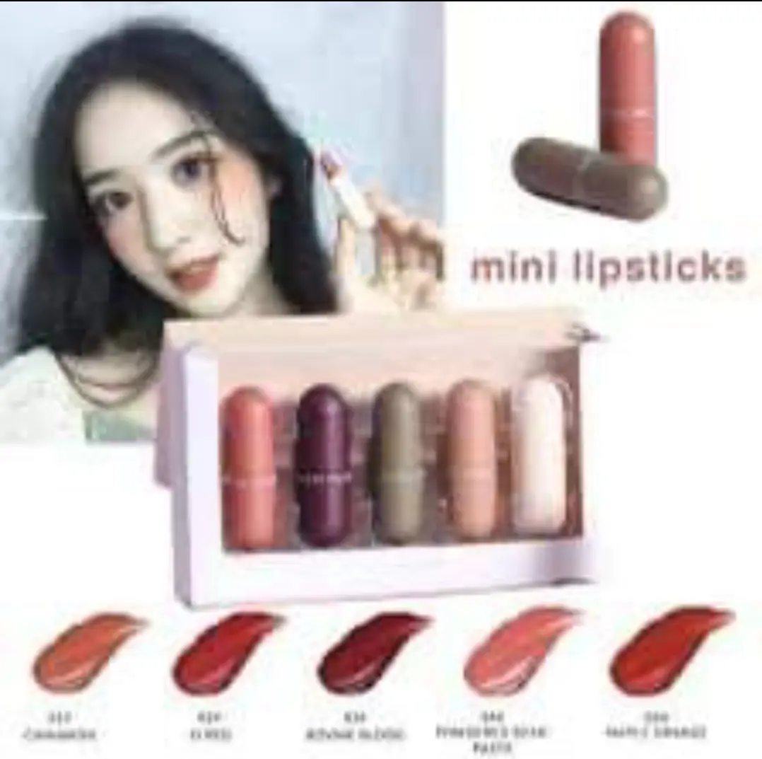 Picture of 5pcs Mini Lipstick Set Mini Mattr Lipstick Set Waterproof Long Lasting Makeup Lipstick Kit Tint Capsule Lipstick Set