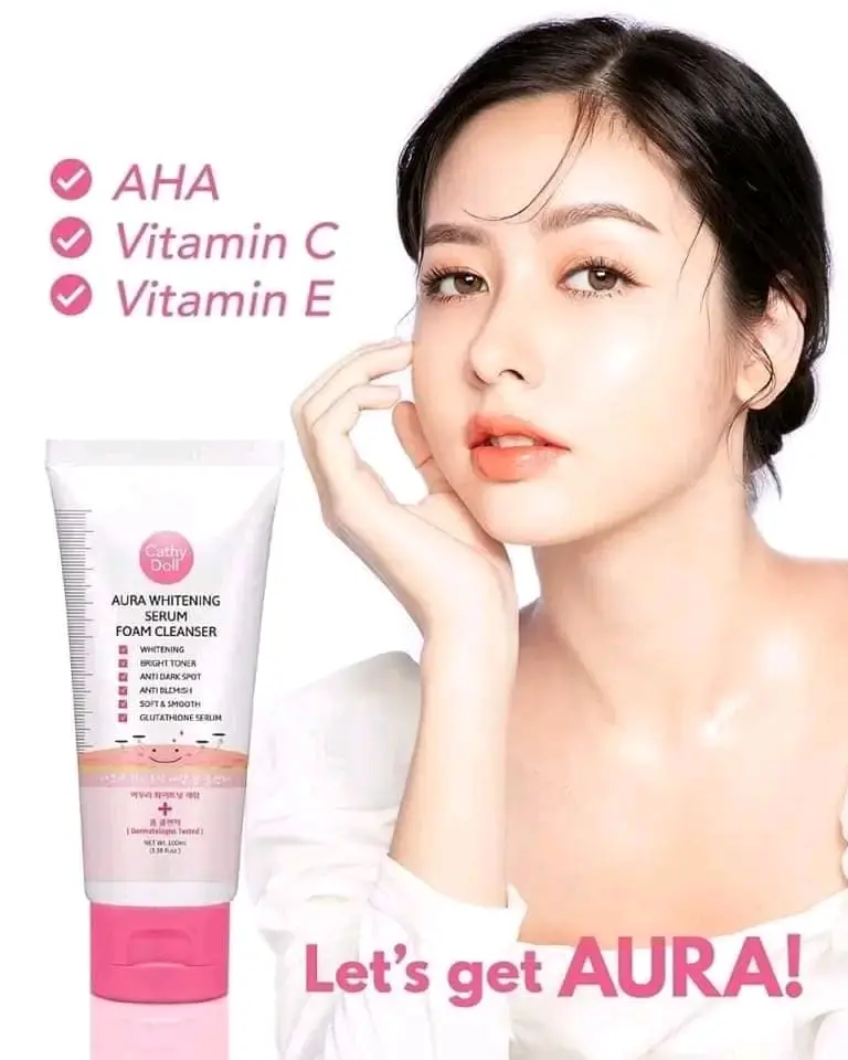 Picture of Aura Whitening Serum Foam Cleanser 100ml Cathy Doll Face Wash (Made In Korea) - Pink