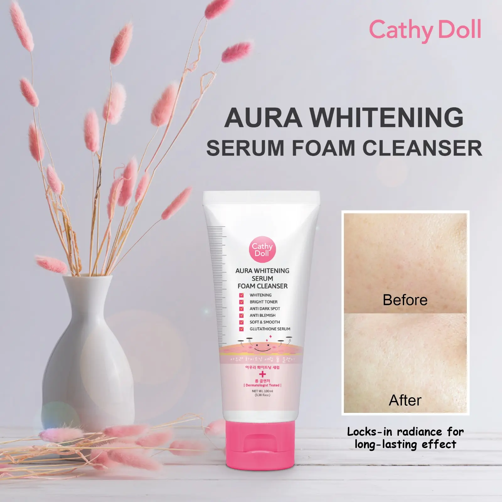 Picture of Aura Whitening Serum Foam Cleanser 100ml Cathy Doll Face Wash (Made In Korea) - Pink