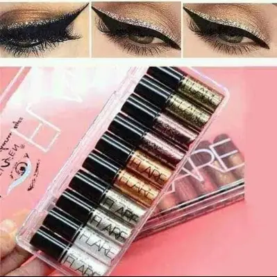Picture of FLARE মেকাপ কম্বো সেট10 PCS/Set Liquid Glitter Eyeshadow Palette 10pcs - Glitter Eyeliner 10pcs