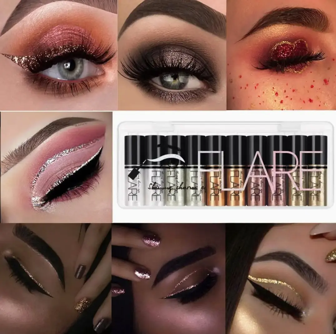 Picture of FLARE মেকাপ কম্বো সেট10 PCS/Set Liquid Glitter Eyeshadow Palette 10pcs - Glitter Eyeliner 10pcs