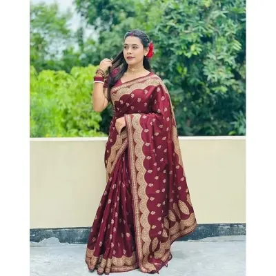 Picture of Premium Quality Japani Half Silk Sari ‍and Matching Free Blouse Piece - Multicolor - 12