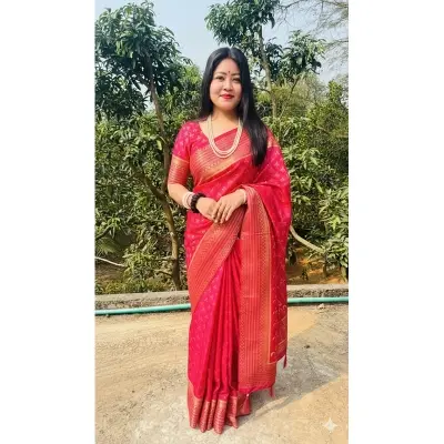 Picture of Premium Quality Japani Half Silk Sari ‍and Matching Free Blouse Piece - Multicolor - 12