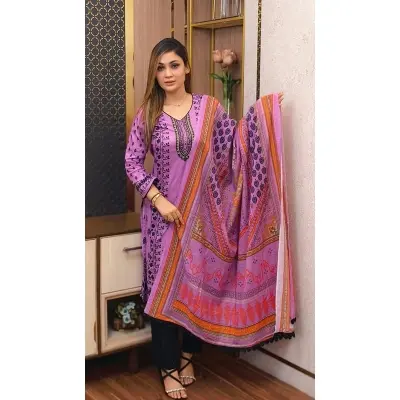 Picture of Premium Quality Unstitched Cotton Print Three Pieces for Women/ Girl - Multicolor - 56 Inch