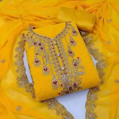 Picture of Embroidery Premium Quality Unstitched/Unready Jorjet Four Pieces for Women/ Girl - Multicolor - 56 Inch