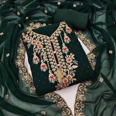 Picture of Embroidery Premium Quality Unstitched/Unready Jorjet Four Pieces for Women/ Girl - Multicolor - 56